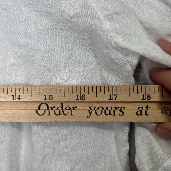 Rosemarine Top Womens Small White 100% Linen Embroidered Floral Roll Tab Sleeve - Picture 7 of 9